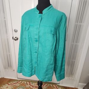 Celebrate Your Spirit 100%‎ Linen Green Jacket Plus Size 18W